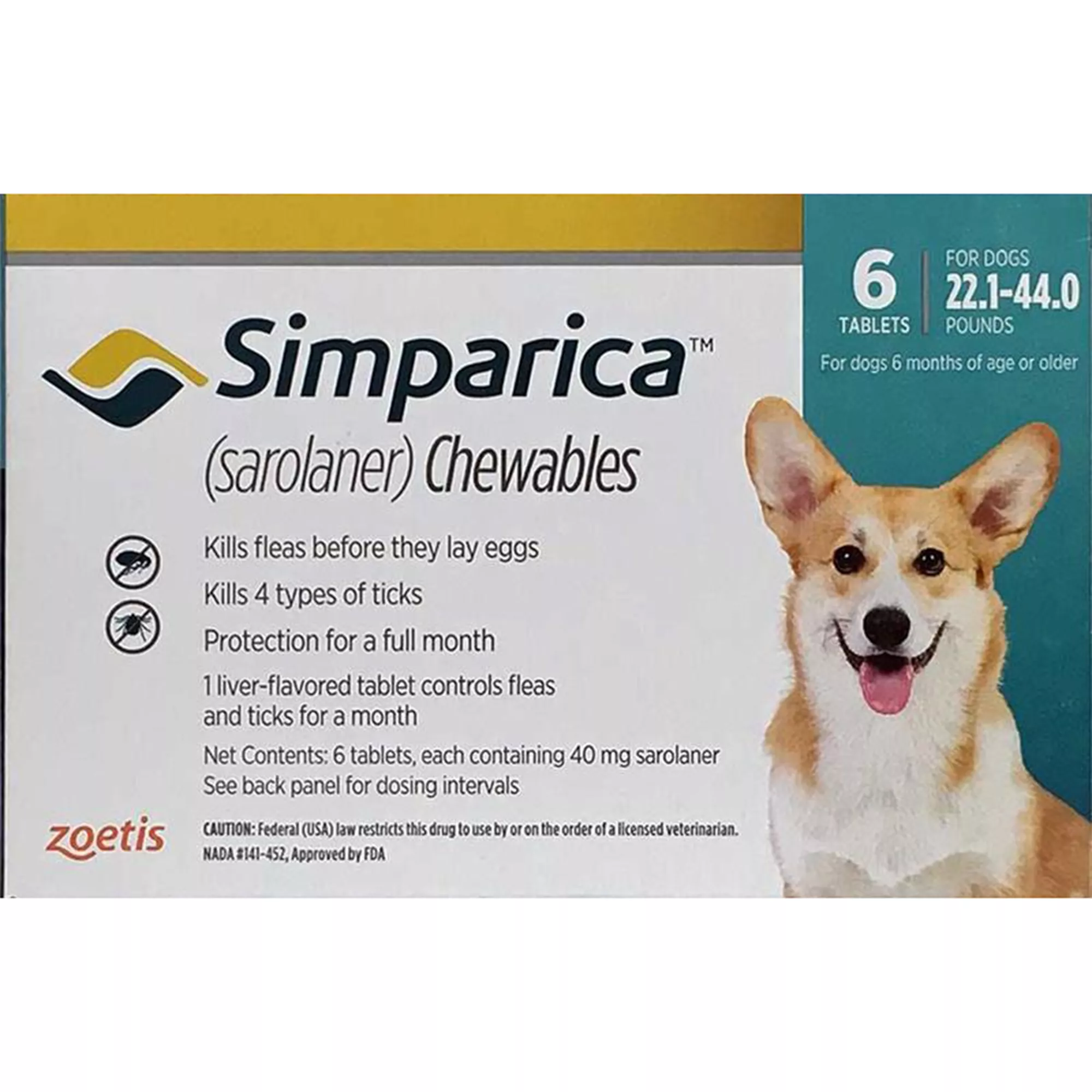 Simparica Chewable Tablets for Dogs 22-44 lbs Blue - 3 or 6 Month Supply