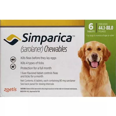 Simparica Chewable Tablets for Dogs 44 88 lbs Green 3 or 6 Month Supply