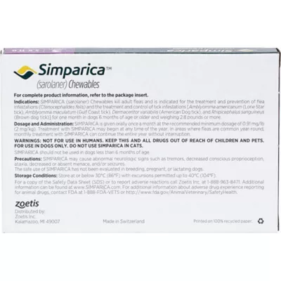 Product Simparica Chewable Tablets for Dogs 5.6-11 lbs Purple, 3 or 6 Month Supply