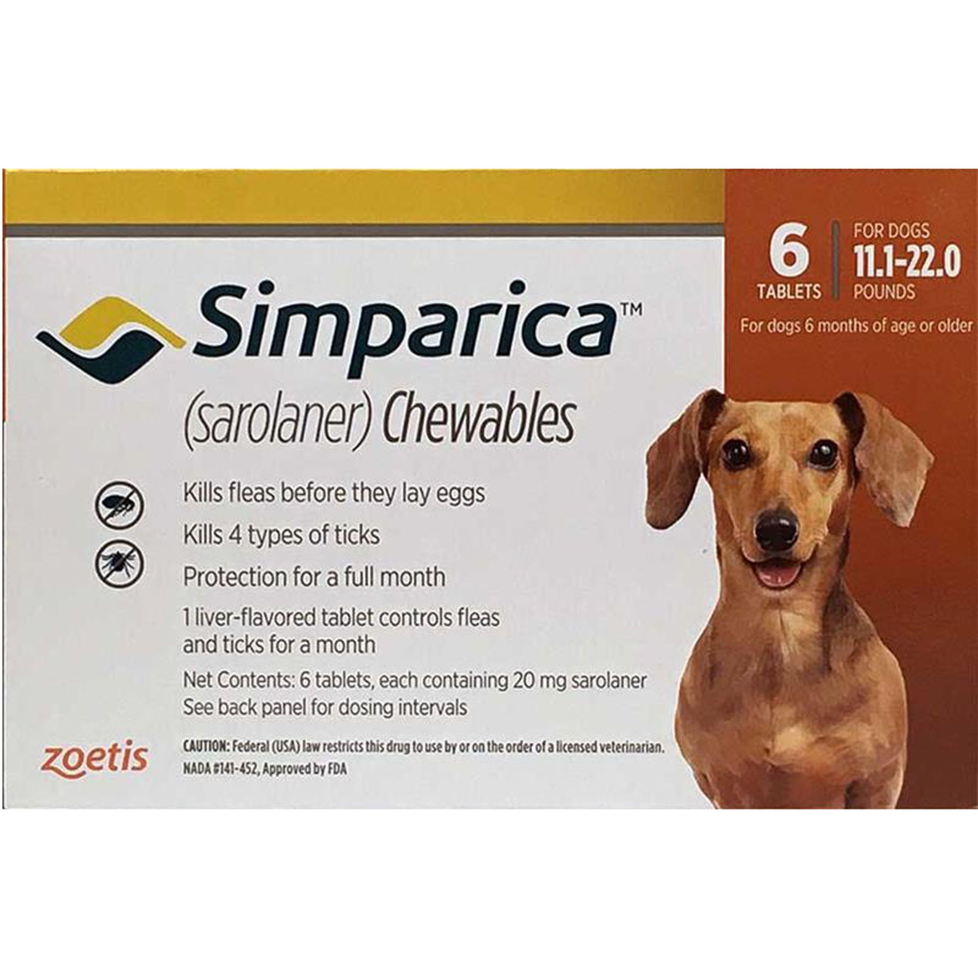 Simparica Chewable Tablets for Dogs 11 22 lbs Orange 3 or 6 Month Supply