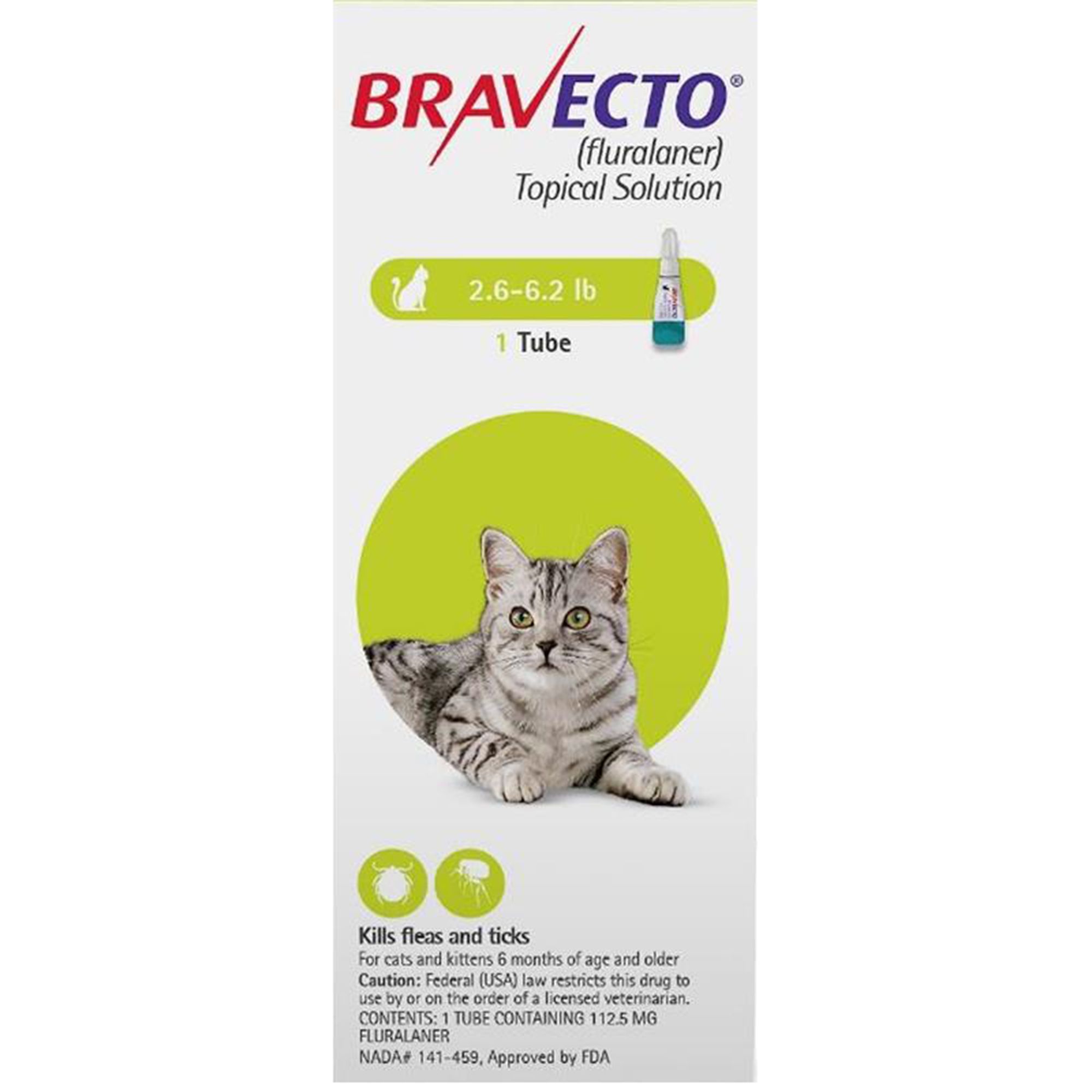 Bravecto Topical Solution for Cats 2.6 6.2 lbs 112.5 mg Green