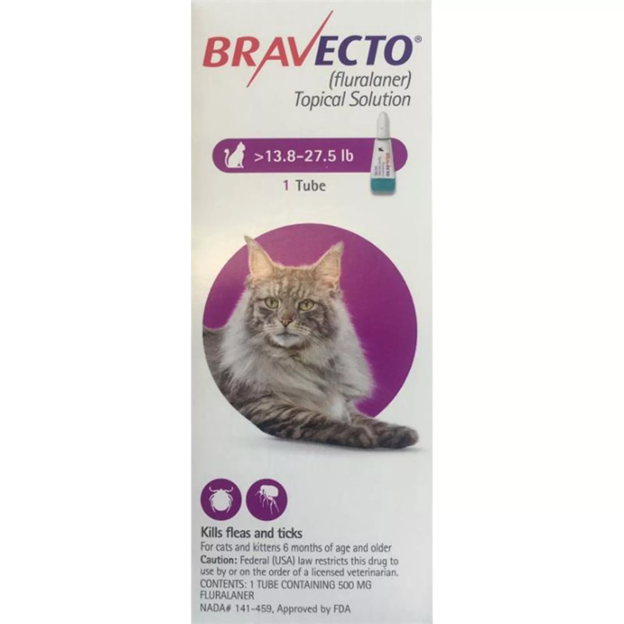 Bravecto Topical Solution for Cats, 13.8 - 27.5 lbs 500 mg Purple