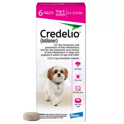 Product Credelio Flea & Tick Chewable Tablets for Dogs & Puppies 6.1-12 lbs (112.50 mg) Pink