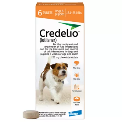 Product Credelio Flea & Tick Chewable Tablets for Dogs & Puppies 12.1-25 lbs (225 mg) Orange