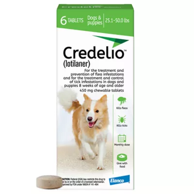 Product Credelio Flea & Tick Chewable Tablets for Dogs & Puppies 25.1-50 lbs (450 mg) Green