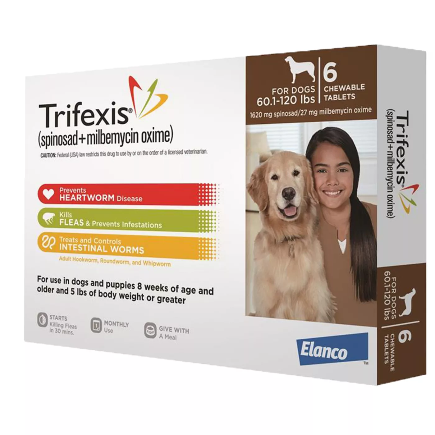 Trifexis Chewable Tablets for Dogs 60.1 120 lbs Brown