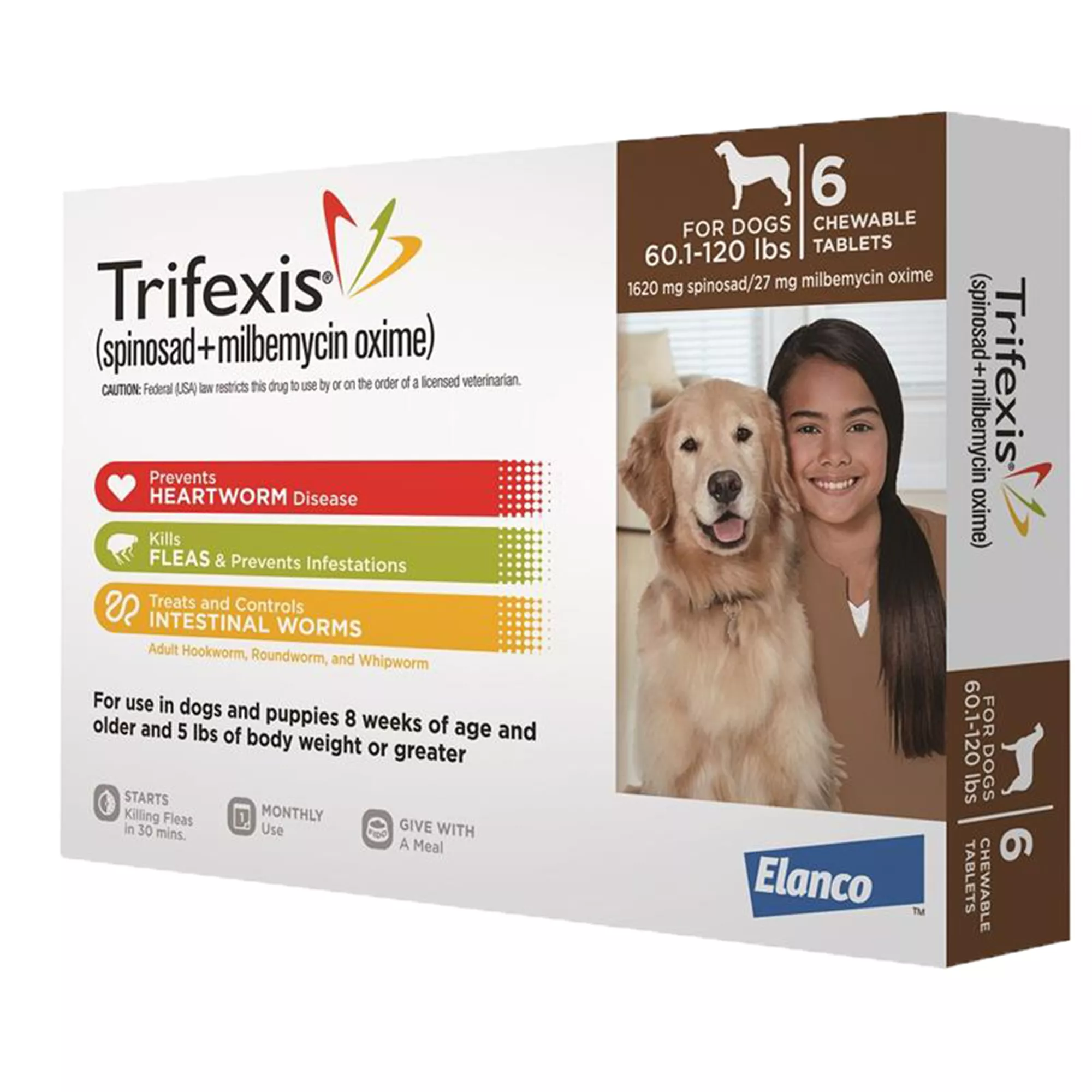 Trifexis Chewable Tablets for Dogs 60.1-120 lbs Brown