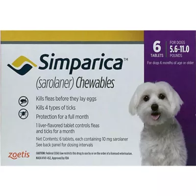 Product Simparica Chewable Tablets for Dogs 5.6-11 lbs Purple, 3 or 6 Month Supply