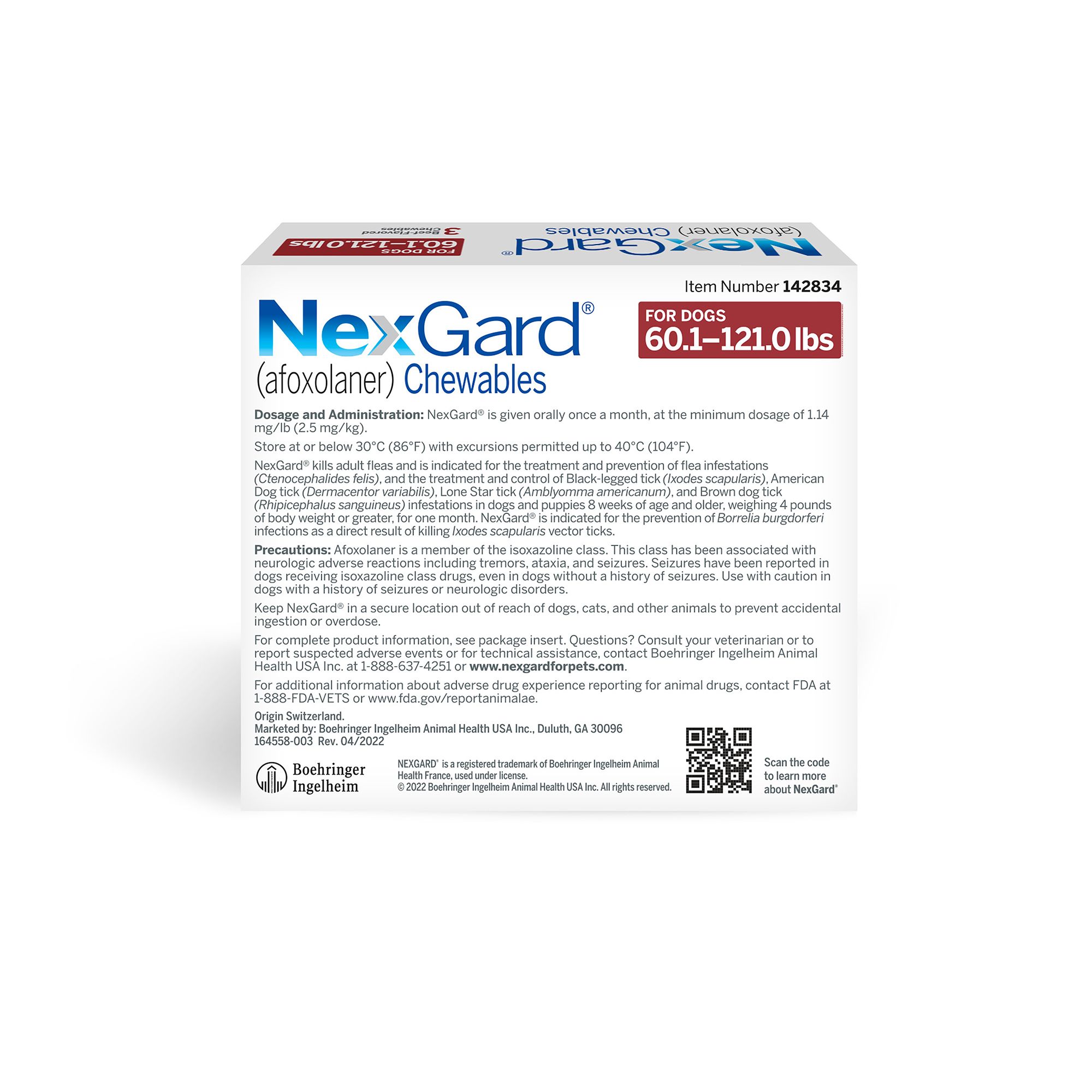 NexGard Chewable Tablets for Dogs 60.1 121 lbs