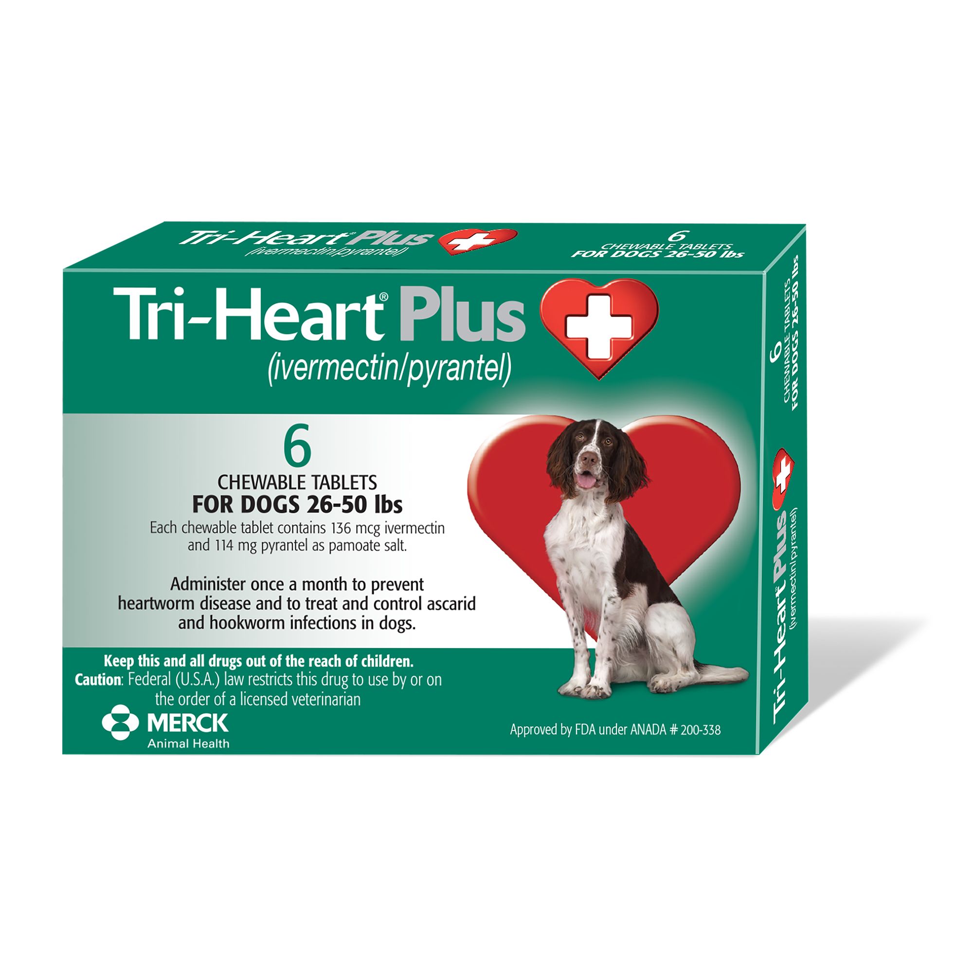 Tri Heart Plus Chewable Tablets for Dogs 26 50 lbs Green