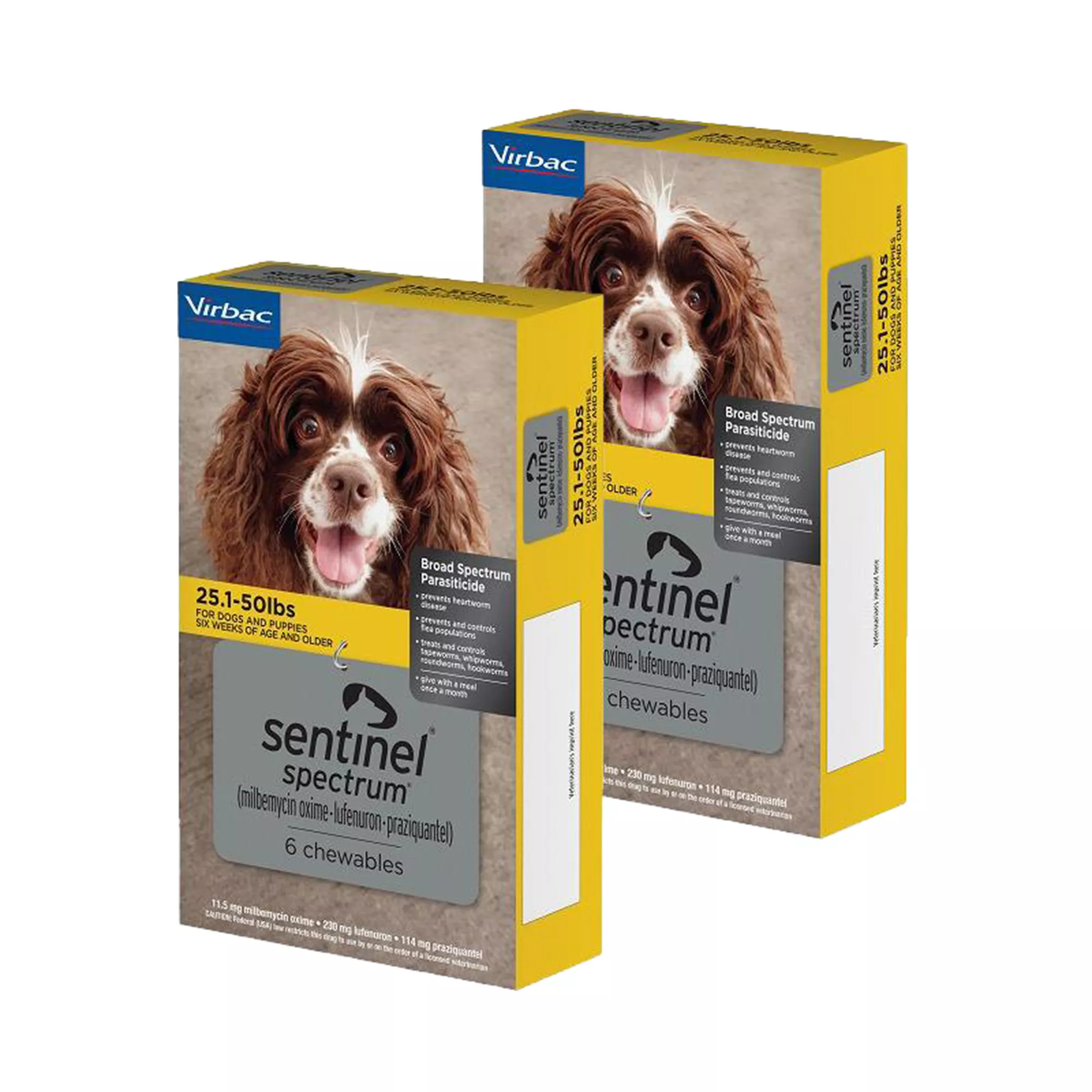 Sentinel Spectrum Chews for Dogs 25.1-50 lbs Yellow - 6 Month or 12 Month Supply