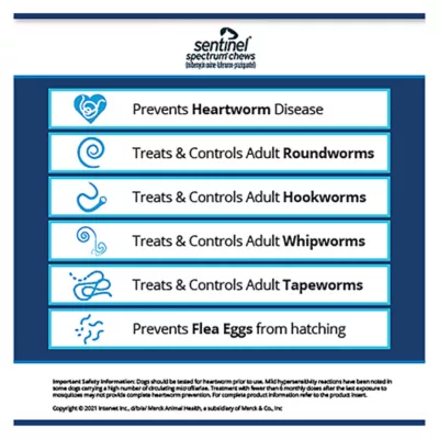 Product Sentinel Spectrum Chews for Dogs 50.1-100 lbs Blue - 6 Month or 12 Month Supply