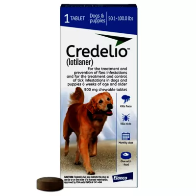 Product Credelio Flea & Tick Chewable Tablets for Dogs & Puppies 50.1-100 lbs (900 mg) Blue