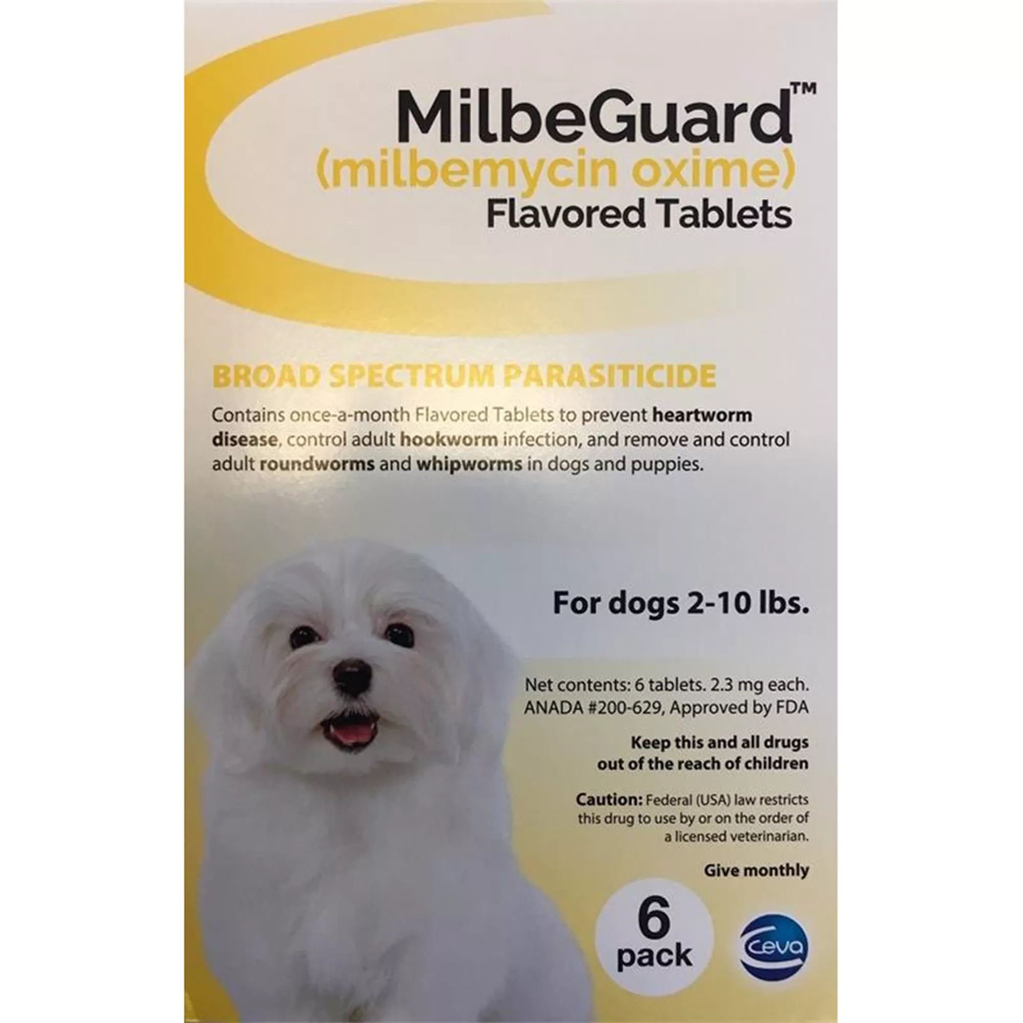 MilbeGuard Flavored Tablets for Dogs, 6 Month Supply Dogs 2-10 lbs Yellow