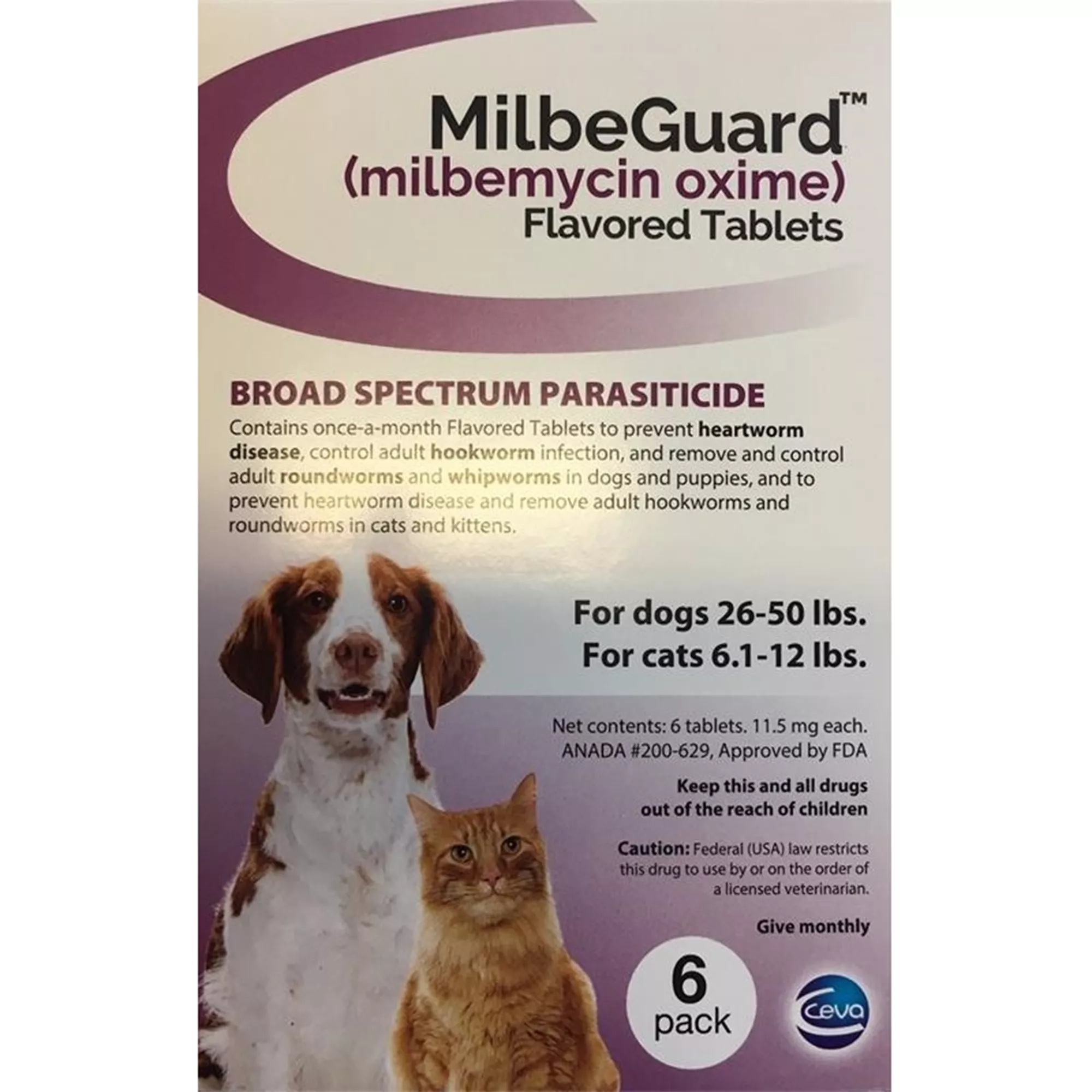 MilbeGuard Flavored Tablets for Dogs and Cats, 6 Month Supply Dogs 26-50 lbs / Cats 6.1-12 lbs Purpl