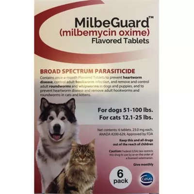 Product MilbeGuard Flavored Tablets for Dogs and Cats, 6 Month Supply Dogs 51-100 lbs / Cats 12.1-25 lbs Red