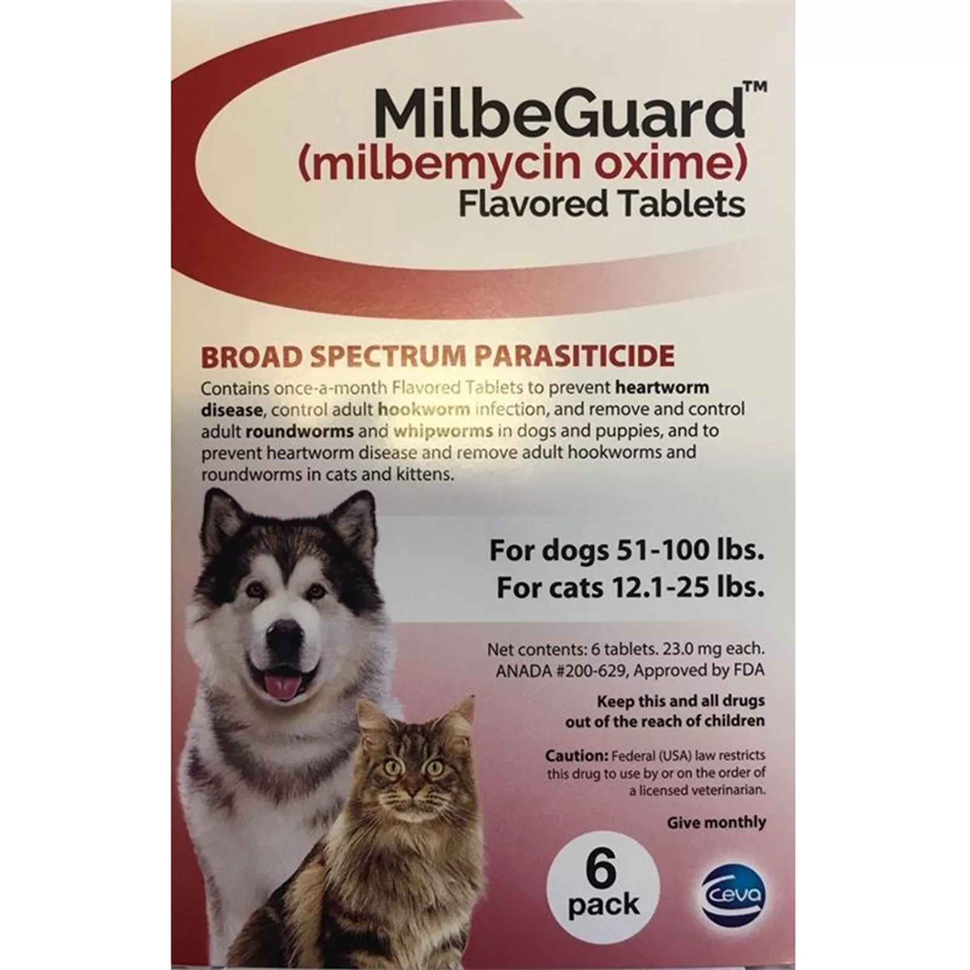 MilbeGuard Flavored Tablets for Dogs and Cats, 6 Month Supply Dogs 51-100 lbs / Cats 12.1-25 lbs Red