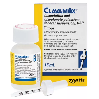Clavamox (amoxicillin & clavulanate potassium for oral suspension) for Dog & Cat, 62.5-mg/mL, 15 mL - Image 3