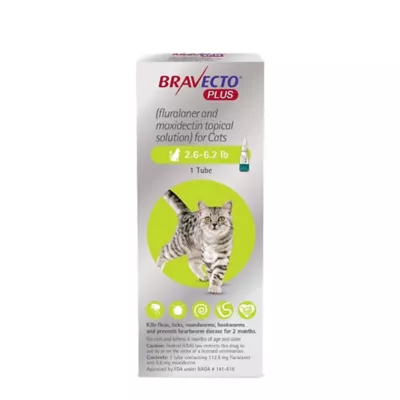 Bravecto Plus Topical Solution for Cats (Multiple Weights), 1 Dose, 2-Month Flea & Tick Protection - Image 1