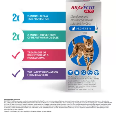 Bravecto Plus Topical Solution for Cats, 13.8-27.5 lb (Purple), 1 Dose,  2-Month Supply - Image 5
