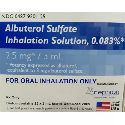 Product Albuterol 0.083% Inhalation Solution 2.5 mg x 3 ml