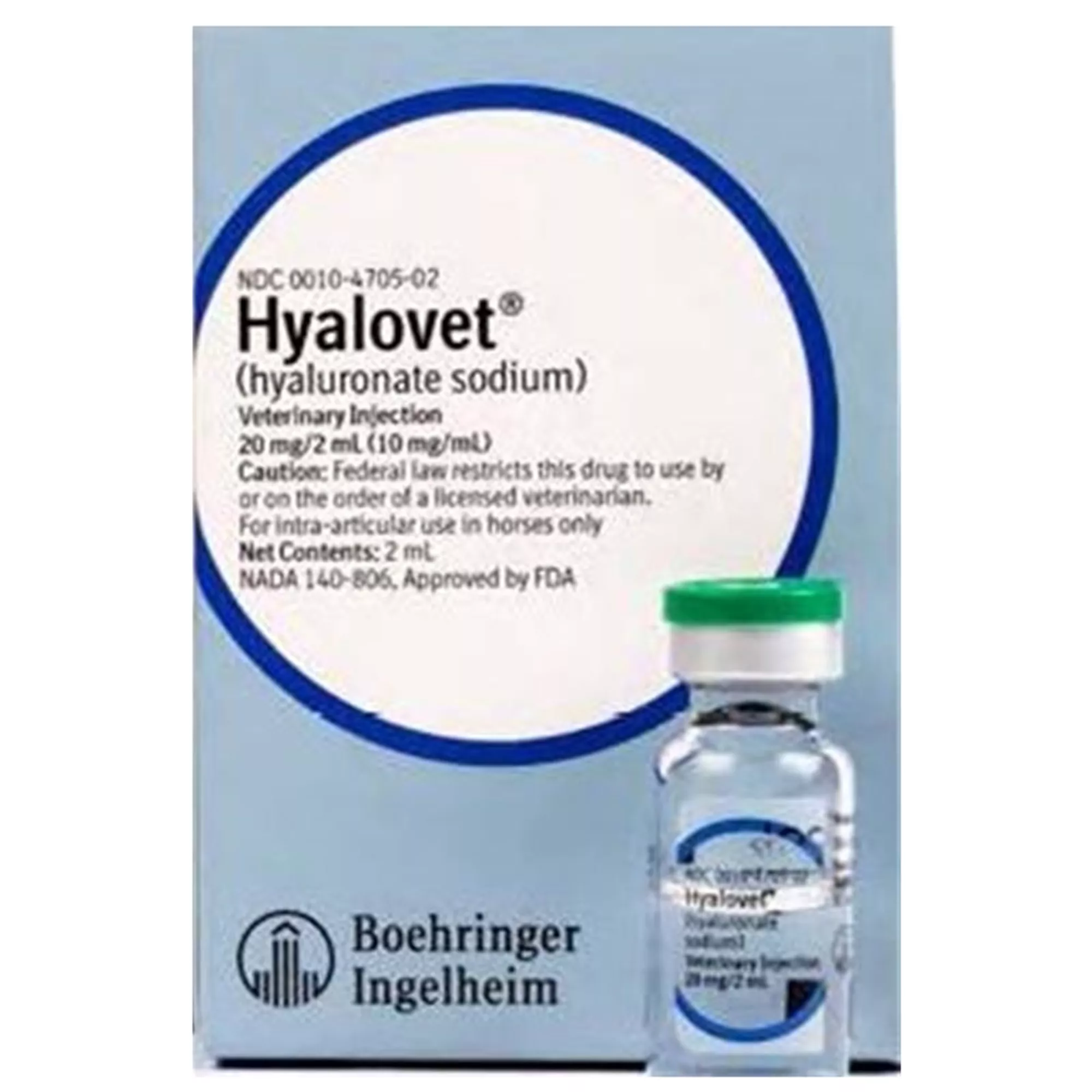 Hyalovet (Hyaluronate Sodium) Injection 20 mg/2 ml (10 mg/ml), 2 ml Vial