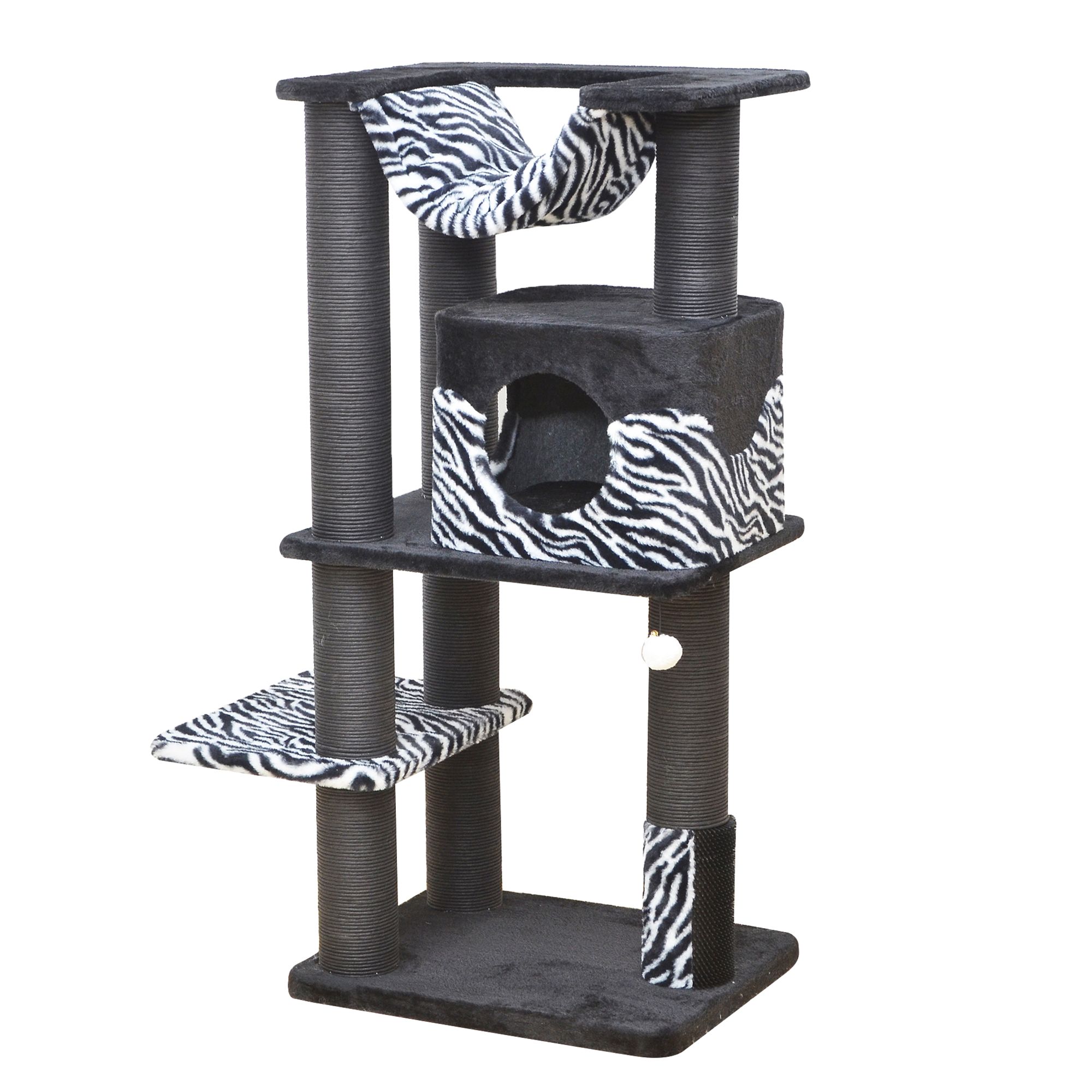 PetPals 50in Simba Cat Tree, Black & White Zebra cat Furniture