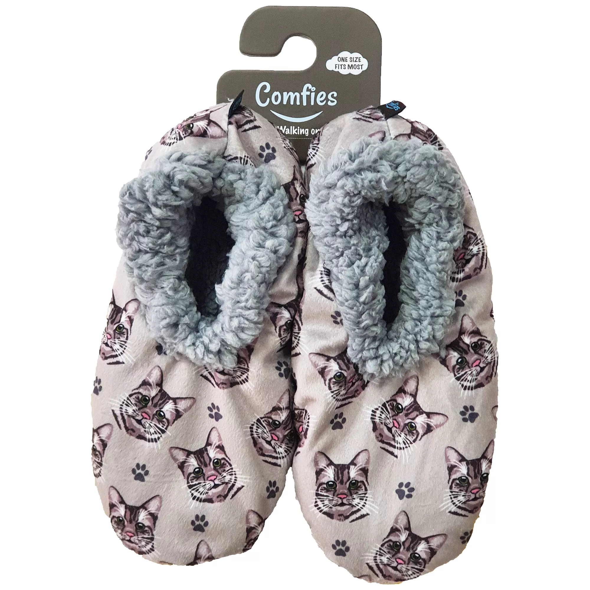 E&S Pets Silver Tabby Cat Slippers for People