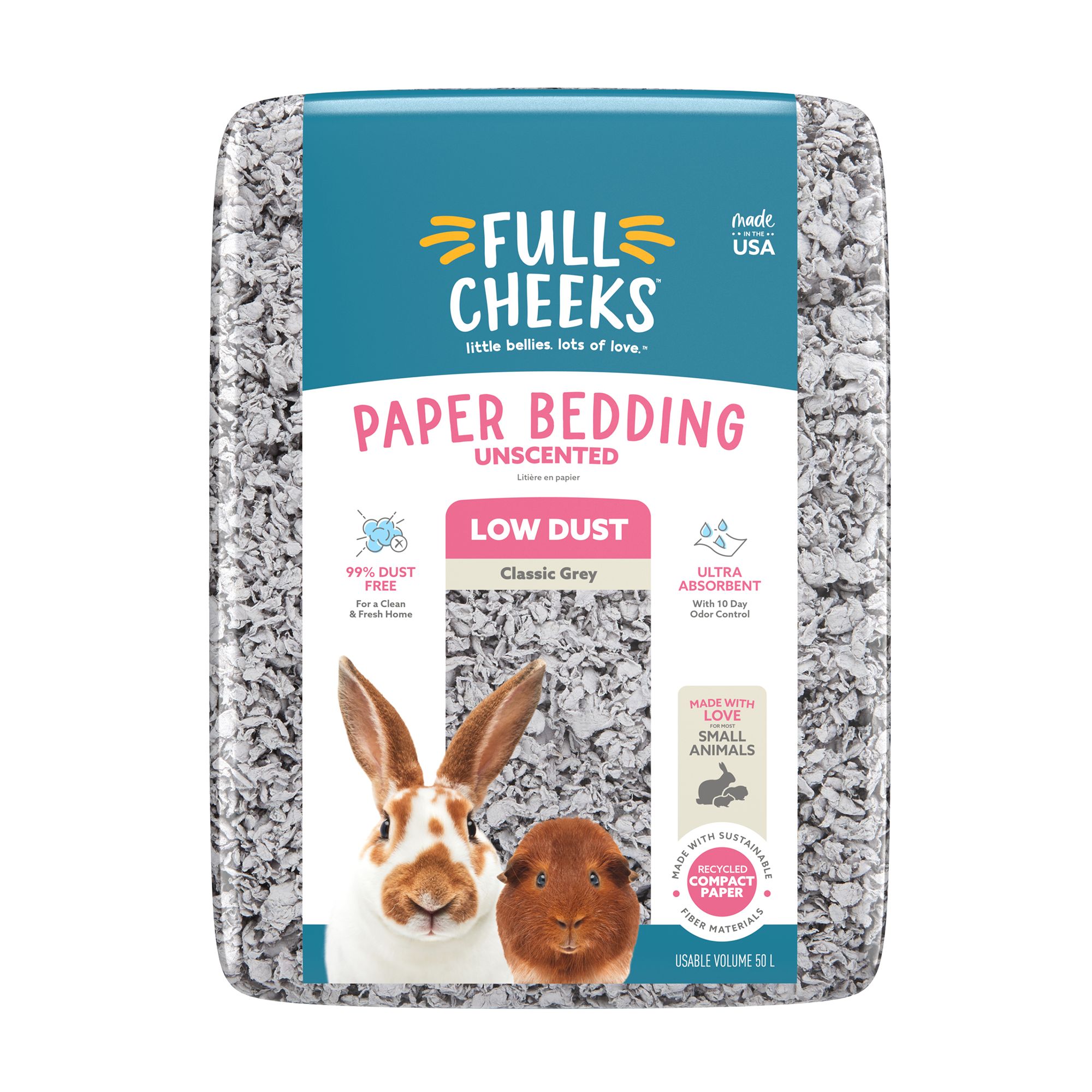 Full Cheeks Odor Control Small Pet Paper Bedding Grey small pet