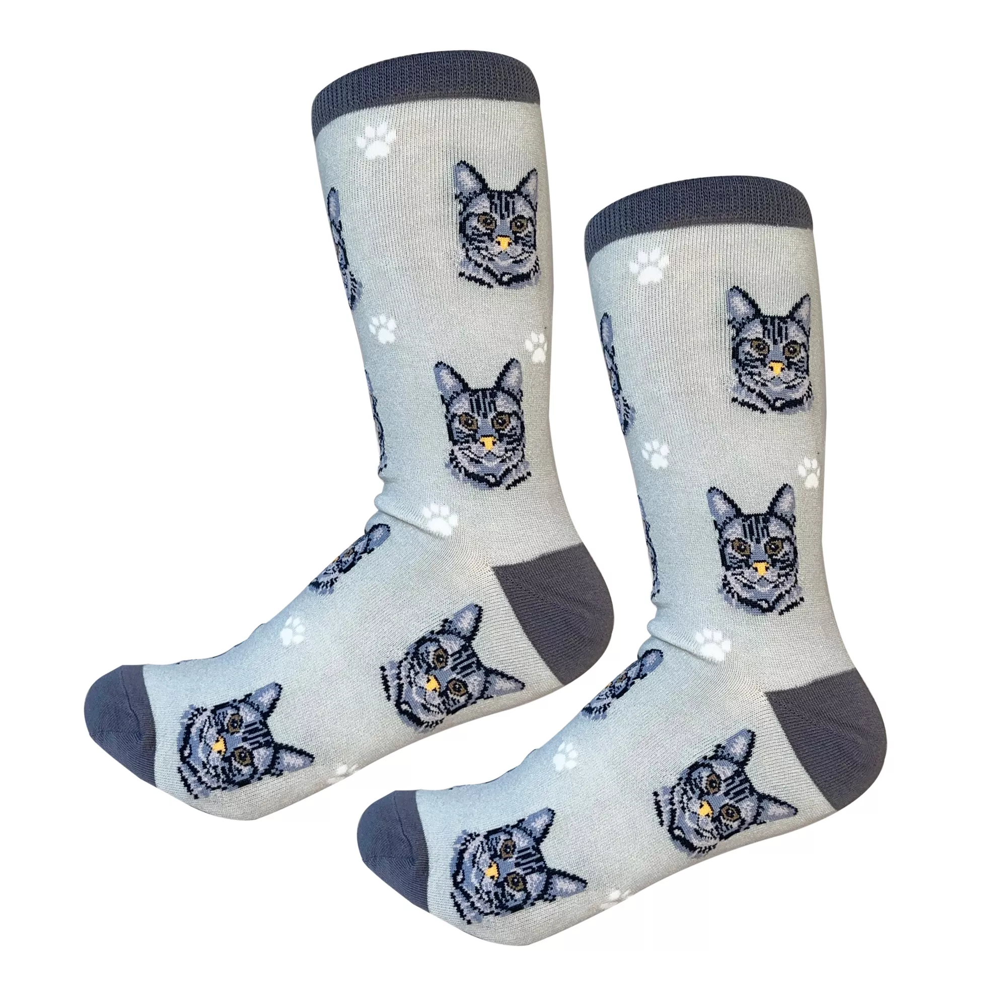 E&S Pets Silver Tabby Cat Socks for People