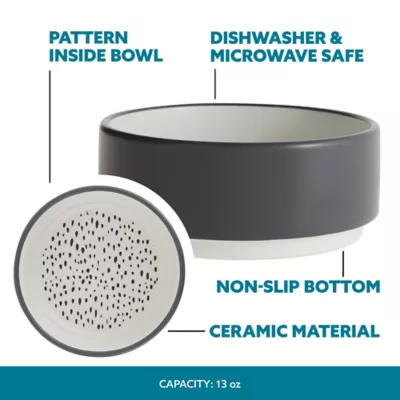 Product Full Cheeks™ Small Pet Grey Dot Ceramic Bowl