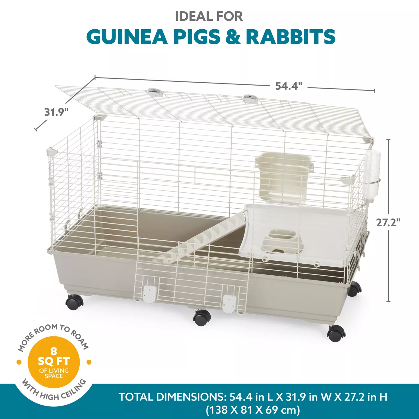 Full Cheeks Split Level Rabbit Habitat Includes Cage Shelf Ramp Wheels Feeding Accs