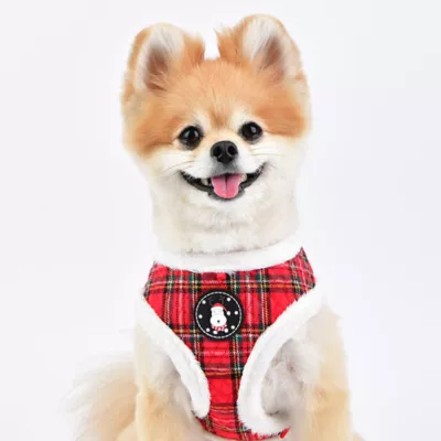 Product Puppia® Red Plaid Holiday Blitzen Warm & Fuzzy Dog Harness
