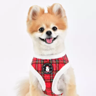 Product Puppia® Red Plaid Holiday Blitzen Warm & Fuzzy Dog Harness