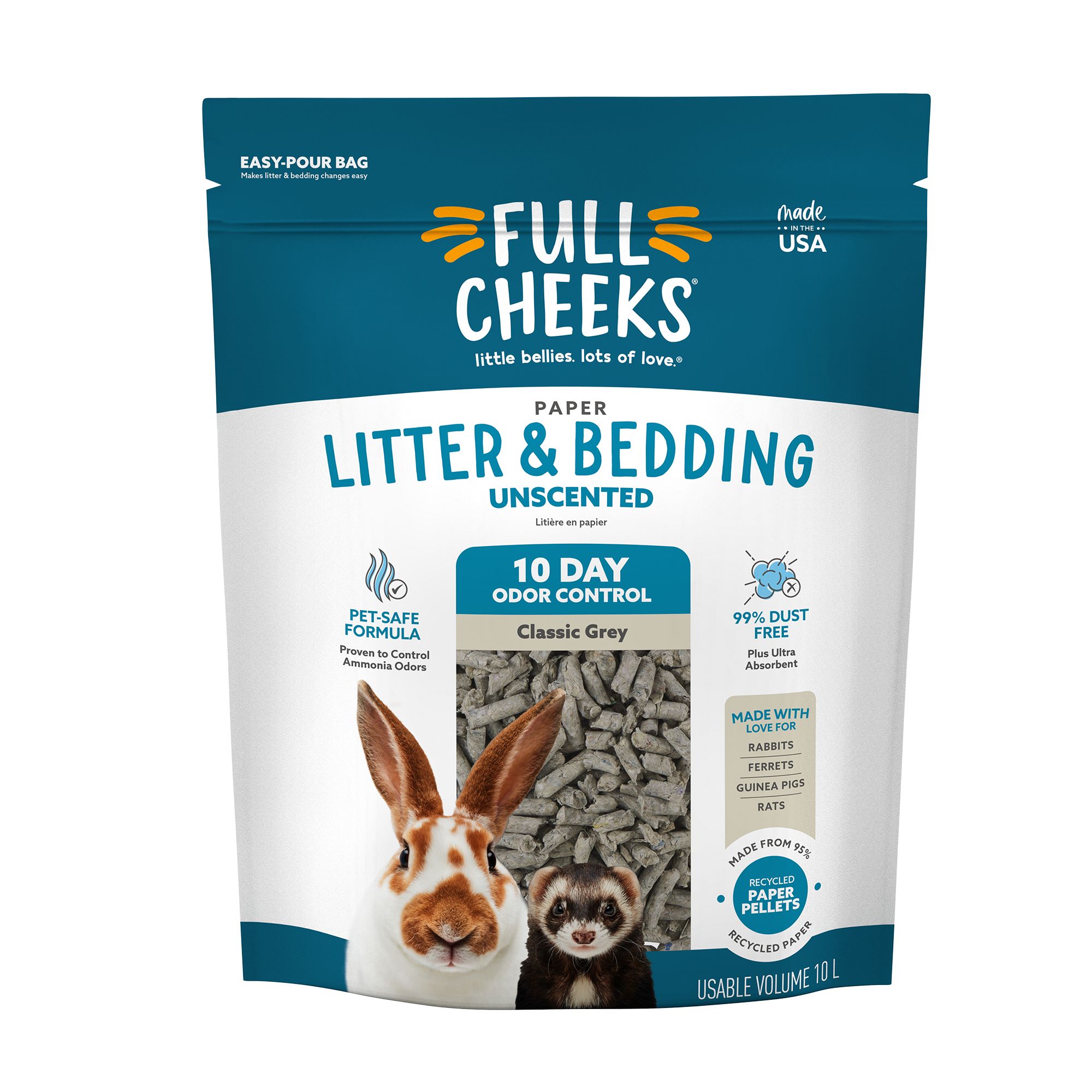 Full Cheeks Odor Control Small Pet Paper Litter Bedding Grey