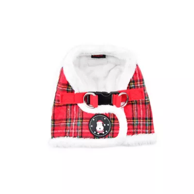 Product Puppia® Red Plaid Holiday Blitzen Warm & Fuzzy Vest Dog Harness