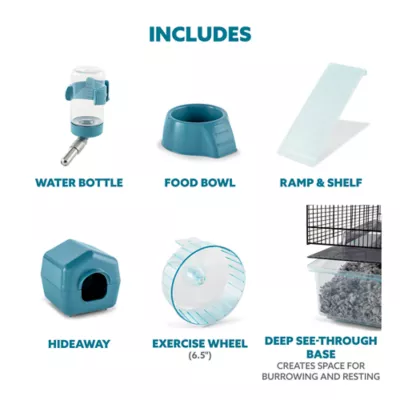 Product Full Cheeks™ Hamster Habitat - Includes Cage, Wheel, Hideaway, Bottle, Bowl, Ramp, & Shelf