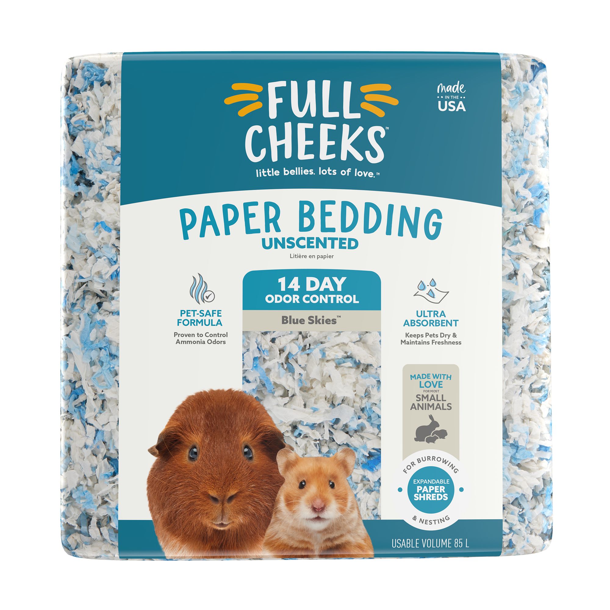 Full Cheeks™ Odor Control Small Pet Paper Bedding Blue Skies small