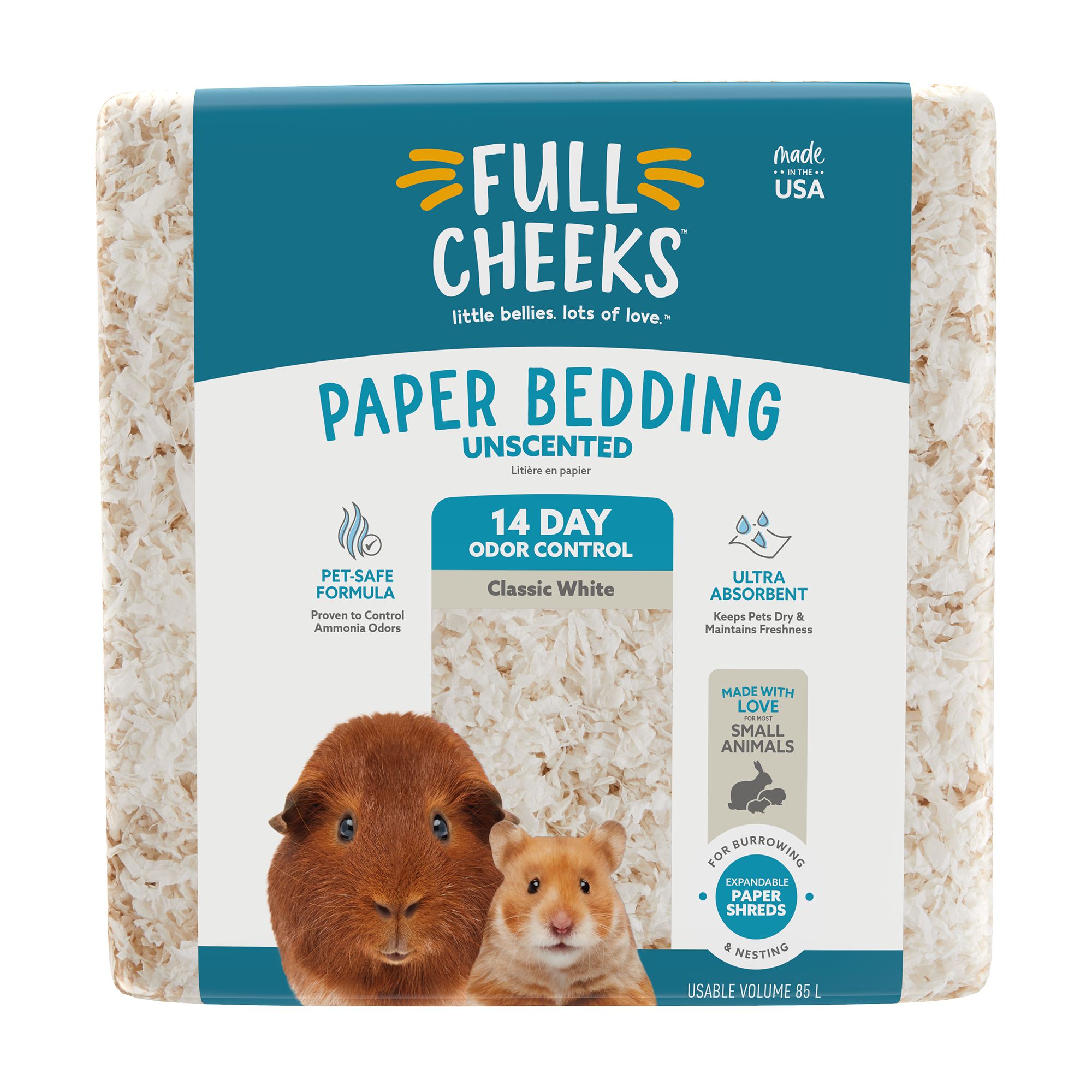 Full Cheeks Odor Control Small Pet Paper Bedding - Classic White