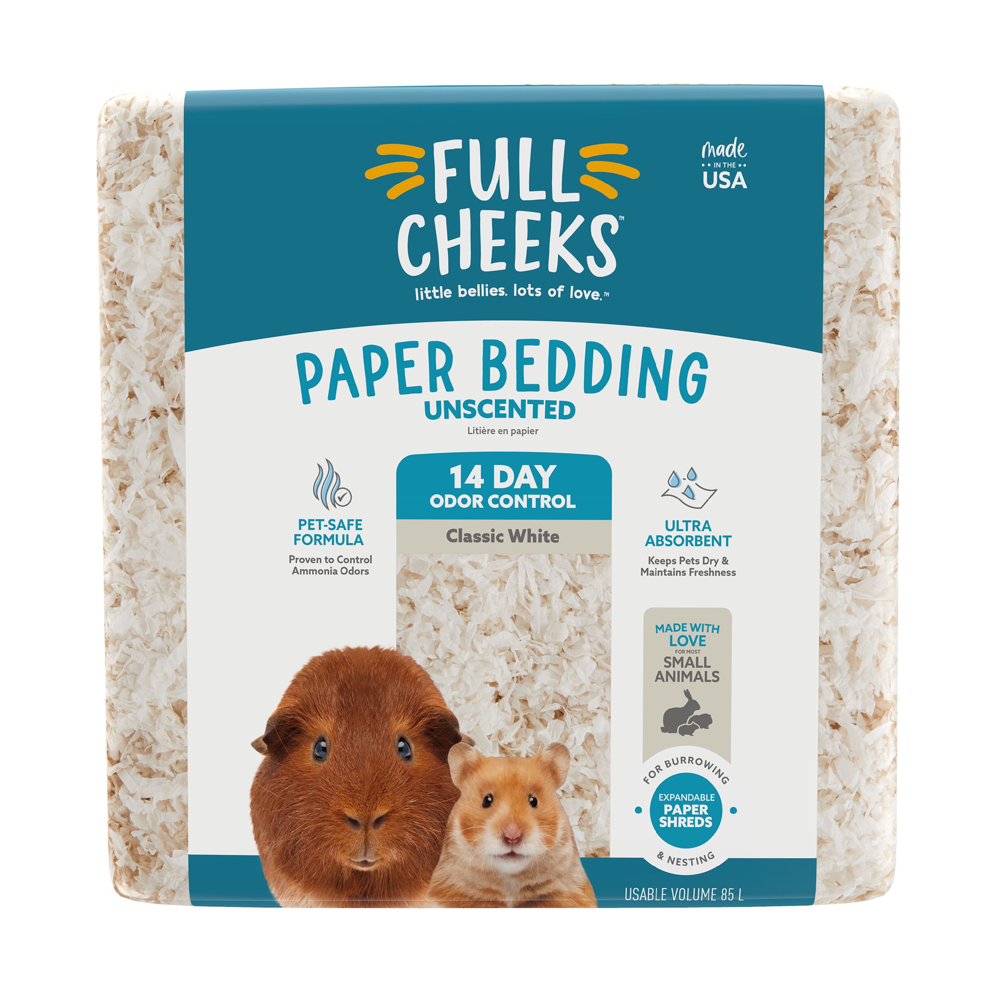 Full Cheeks Odor Control Small Pet Paper Bedding Classic White