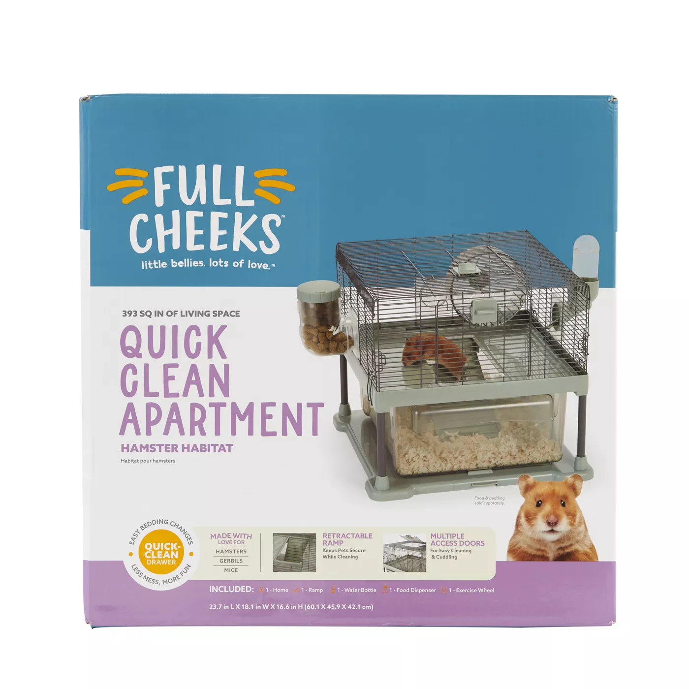 Full Cheeks Quick Clean Small Pet Habitat Includes Cage Wheel Food Dispense Water Bott