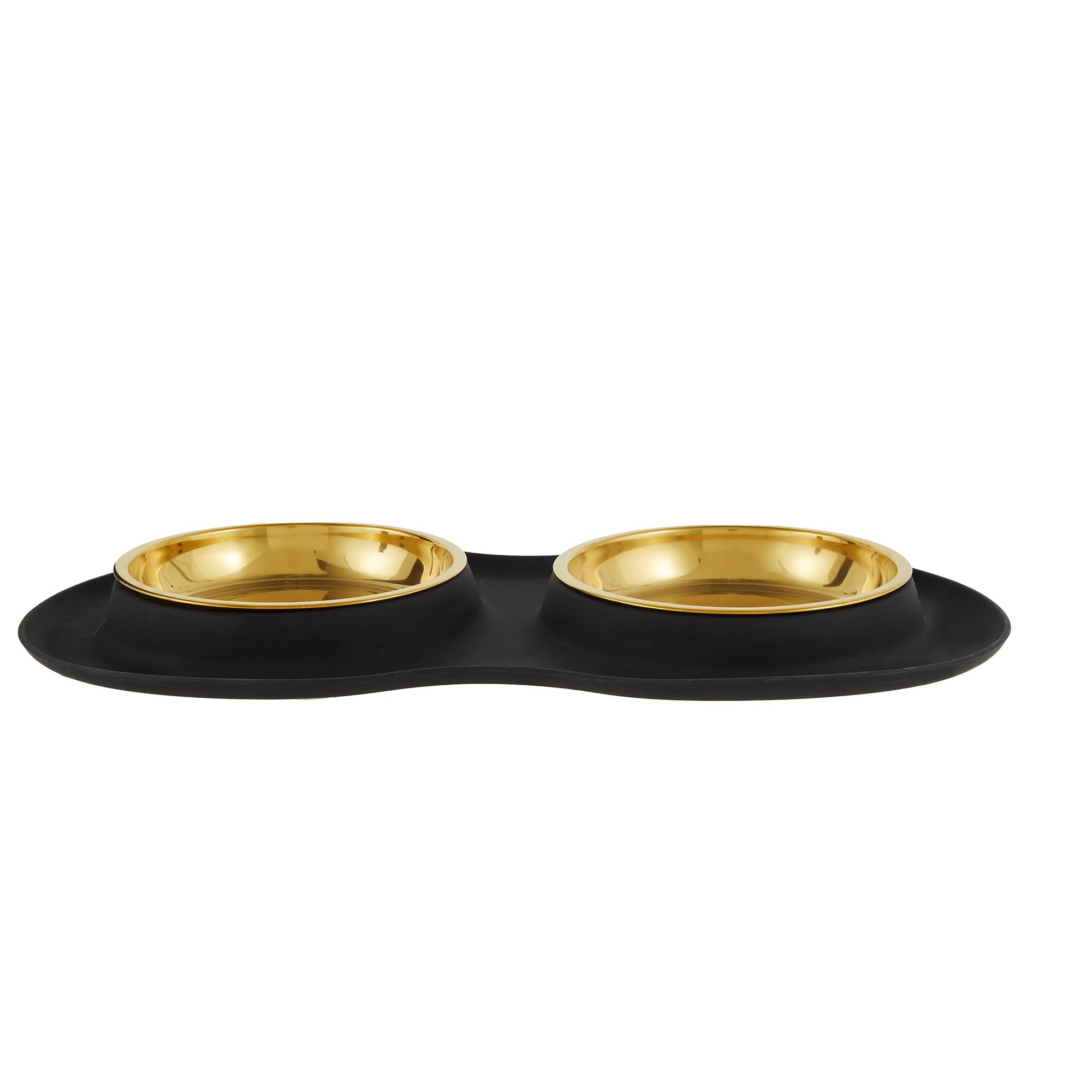 Whisker City® Black & Gold Silicone Mat Double Diner Cat Bowl cat
