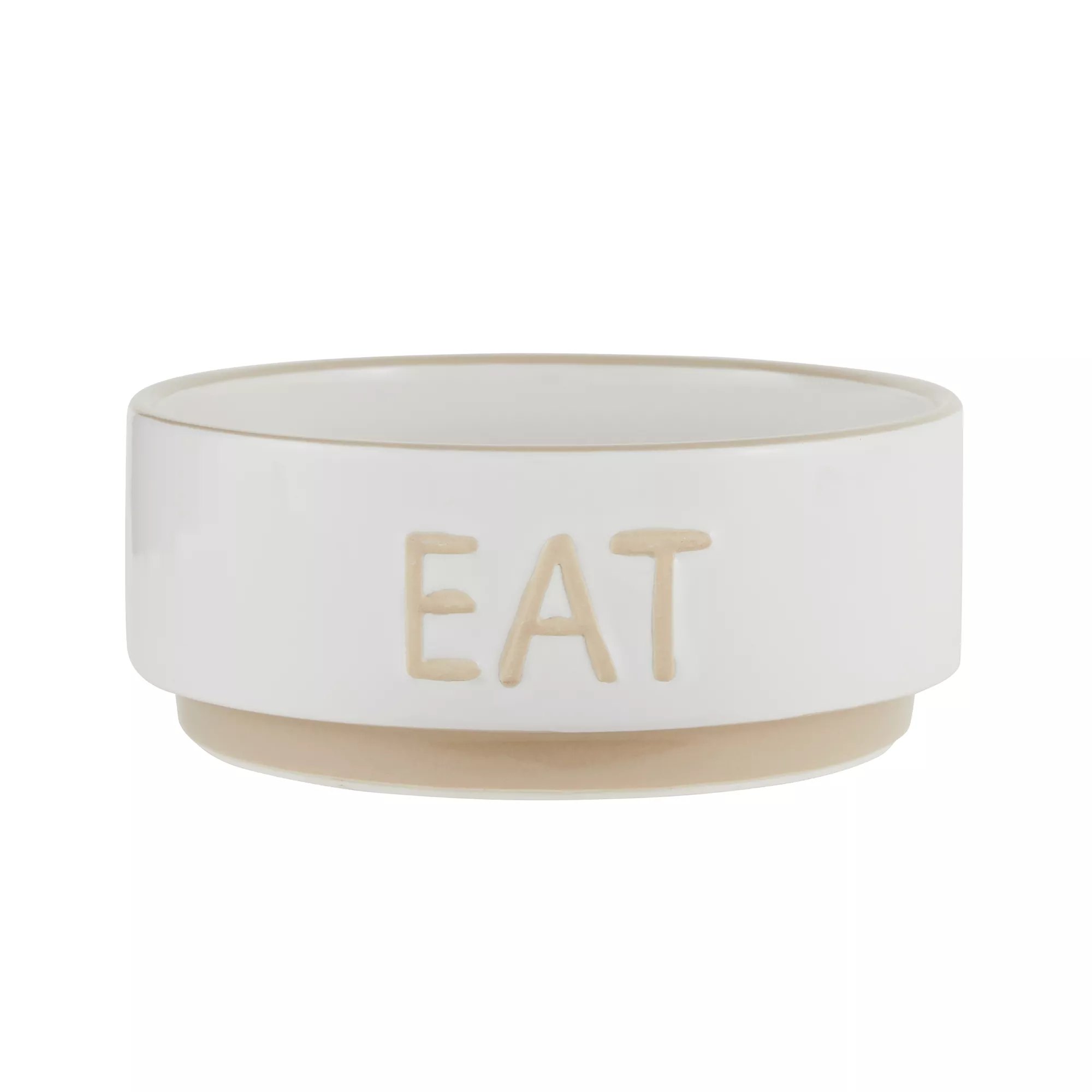 Top Paw® "Eat" White Embossed Ceramic Dog Bowl