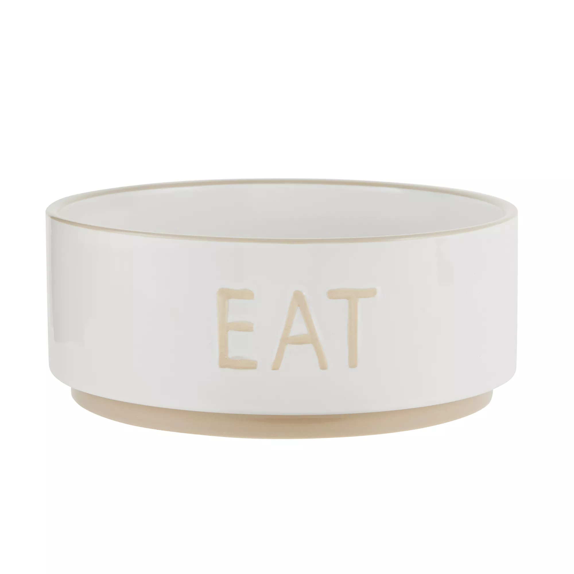 Top Paw® "Eat" White Embossed Ceramic Dog Bowl