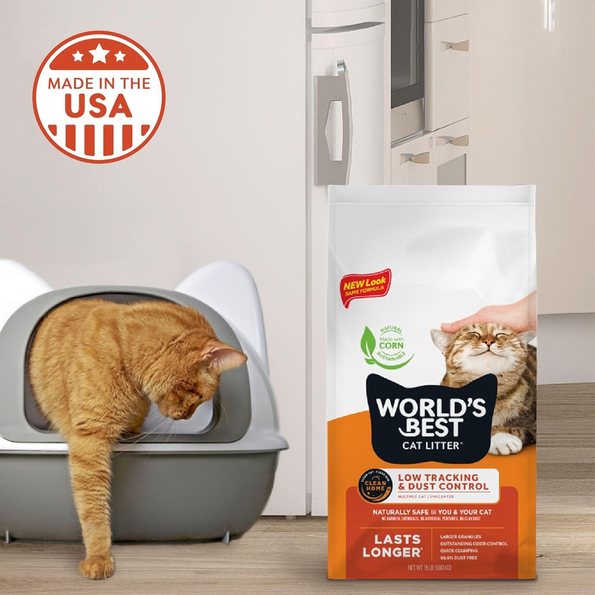 World's Best® Multiple Cat Corn Cat Litter -  Unscented, Low Tracking & Dust Control - thumbnail 4