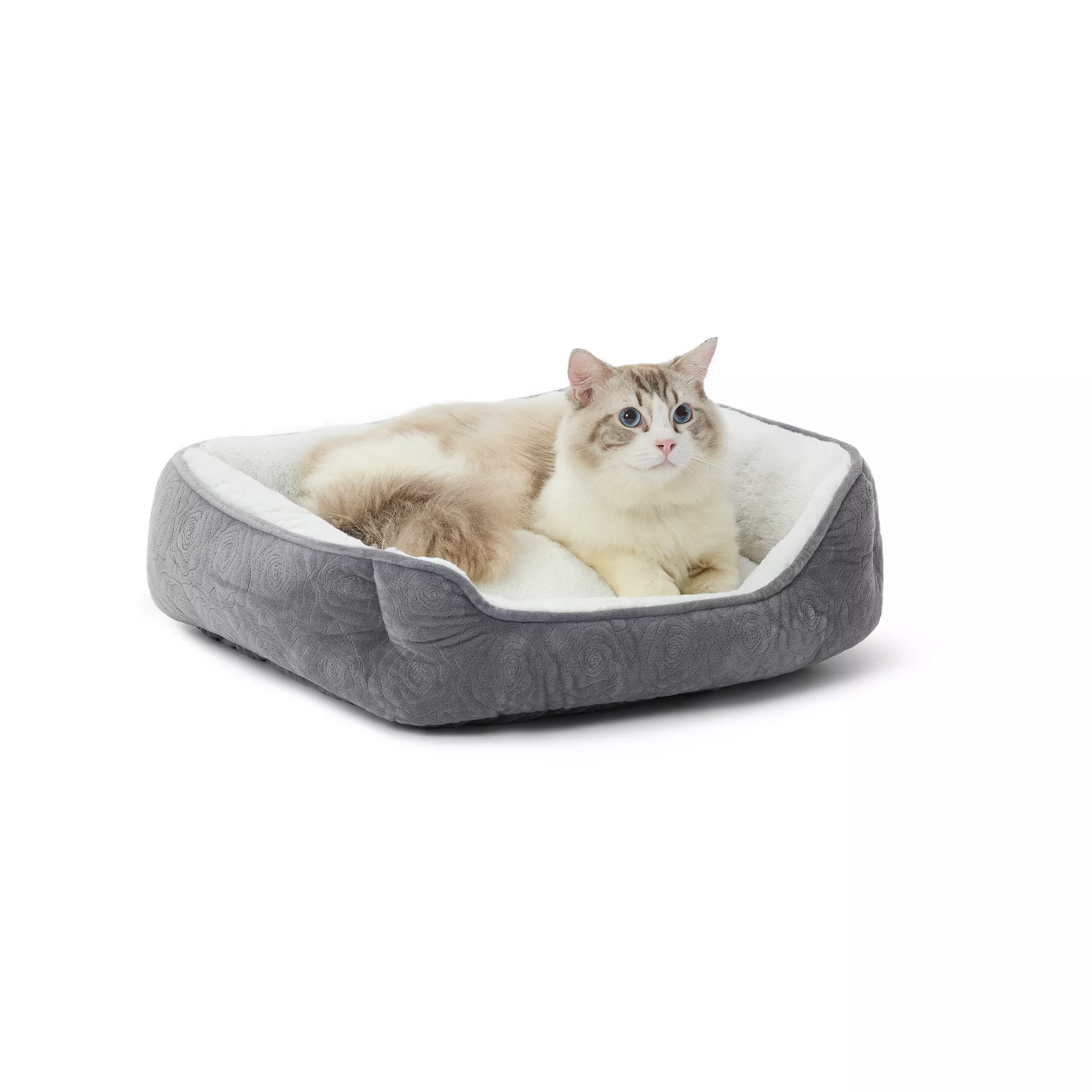 Whisker City® Grey Rose Stitch Cuddler Cat Bed