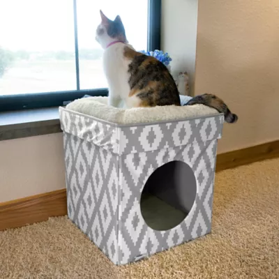 Product Kitty City Cool Gray & White Folding Cube Cat Bed