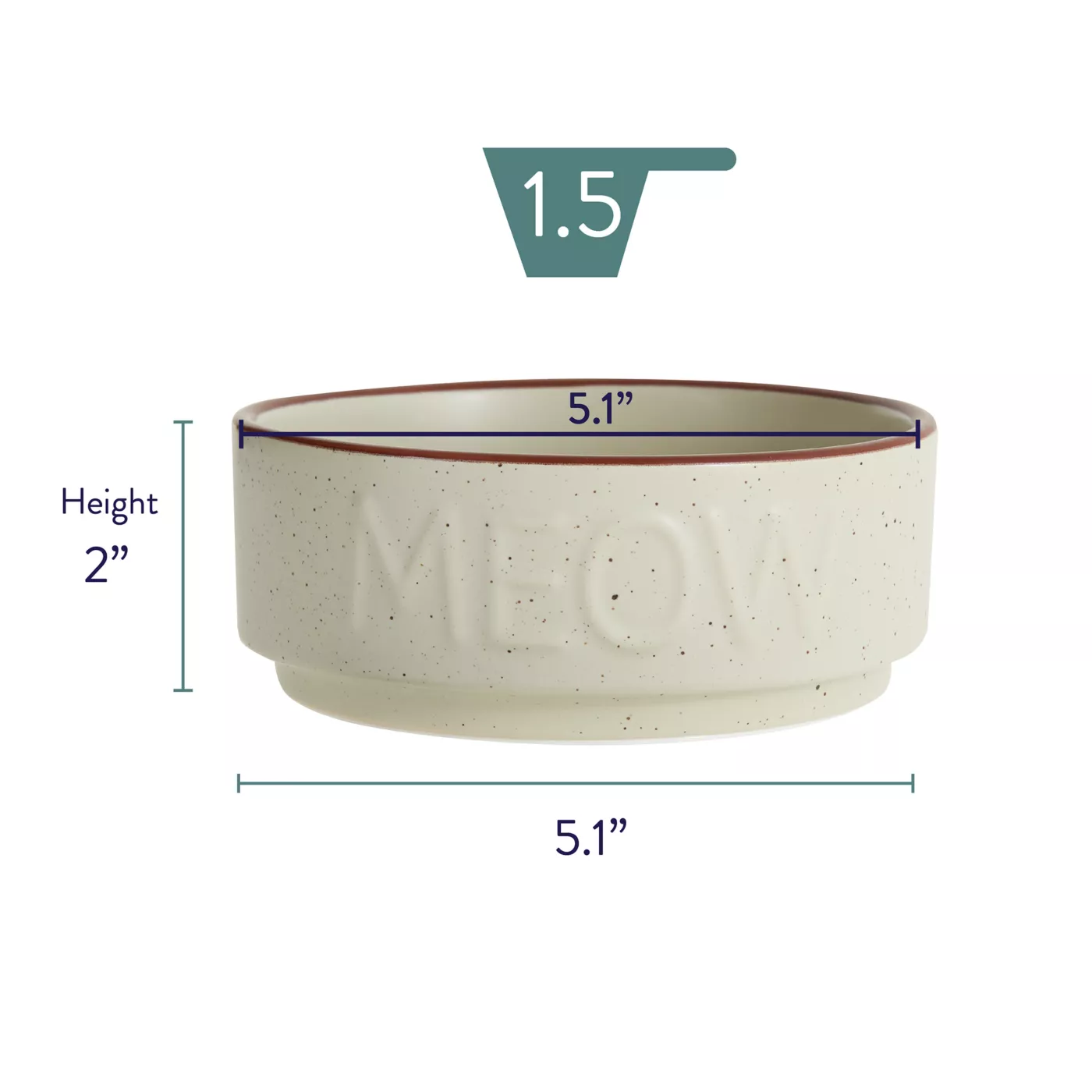 Whisker City Ivory Meow Ceramic Cat Bowl 1.5 cup