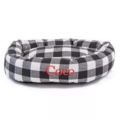 Majestic Pet Personalized Checkered Bagel Cat & Dog Bed - Image 1