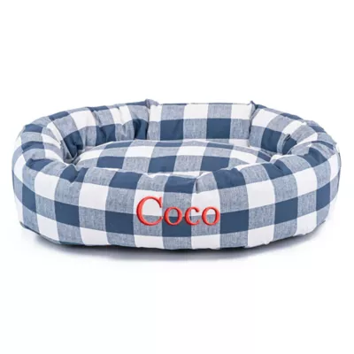 Majestic Pet Personalized Checkered Bagel Cat & Dog Bed - Image 1